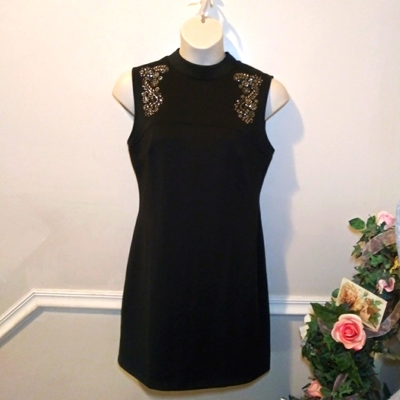 Signature Collection Dresses & Skirts - Signature Collection Silver Beaded Black Sheath Dress
